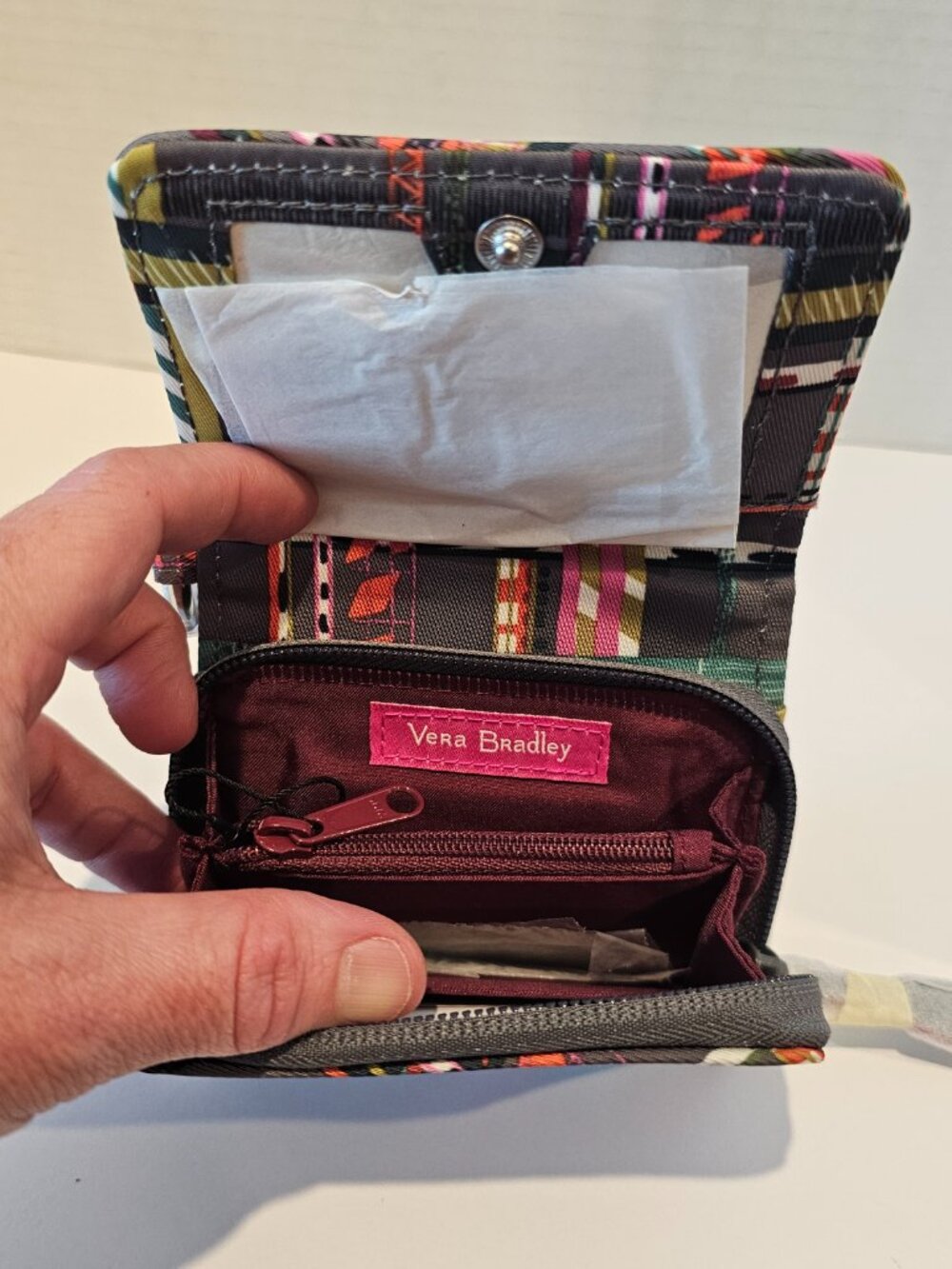 NWT Vera Bradley Midtown RFID Card Case City Plaid Wallet Key Chain Grey Pink - Picture 5 of 8